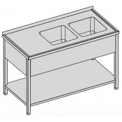 Umýv. stôl s 2 drezmi, policou a krytom, hl 600 - 800 mm, šír 1100 - 1900 mm