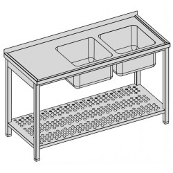 Umývací stôl, 2 drezy a perf. polica, hl 600 - 800 mm, šír 1100 - 1900 mm