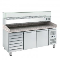 Dvojdverový pizza-stôl s vitrínou 10 x GN1/4