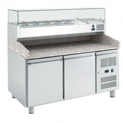 Dvojdverový pizza-stôl vitrínou 7 x GN1/4