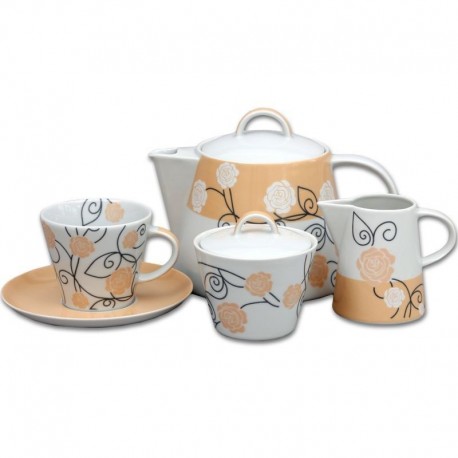 Béžovo - čierno biely dekor čajová súpr. 17 D