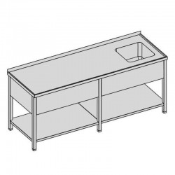 Umýv. stôl s kryt. drez. a polic. dl., hl 600 - 800 mm, šír 2000 - 2800 mm