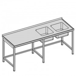 Umývací stôl s dvomi drezmi dlhý, hl 600 - 800 mm, šír 2000 - 2800 mm