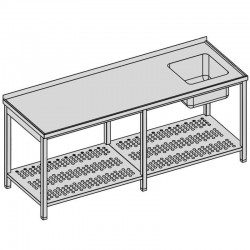 Umýv. stôl s drezom a perfor. pol. dl., hl 600 - 800 mm, šír 2000 - 2800 mm