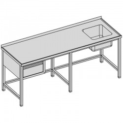 Umýv. stôl s drezom a zásuvkou dlhý, hl 600 - 800 mm, šír 2000 - 2800 mm
