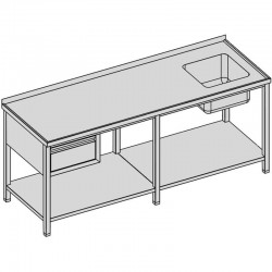 Umýv. stôl so zásuv. a policou dlhý, hl 600 - 800 mm, šír 2000 - 2800 mm