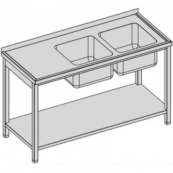 Umývací stôl s 2-drezmi a policou, hl 600 - 800 mm, šír 1100 - 1900 mm
