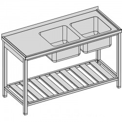 Umývací stôl s 2-drezmi a roštom, hl 600 - 800 mm, šír 1100 - 1900 mm