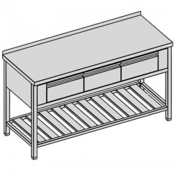 Prac. stôl - 3 kryté zásuvky a rošt, hl 600-700-800 mm, šír 1600 mm - 2200 mm
