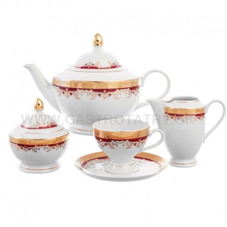 CHRISTINA červeno zlatá čajová súprava 17D