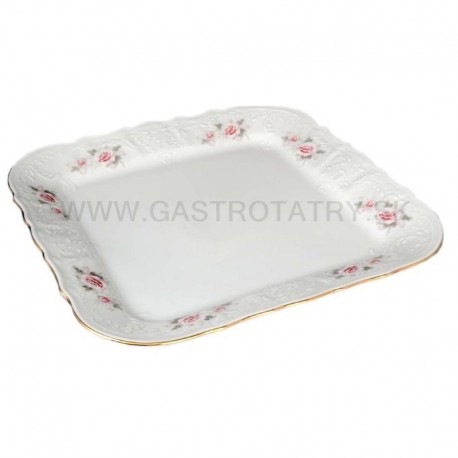 BERNADOTTE podnos 4-hranný 26 cm šedo-ruž. kv. zl. l.