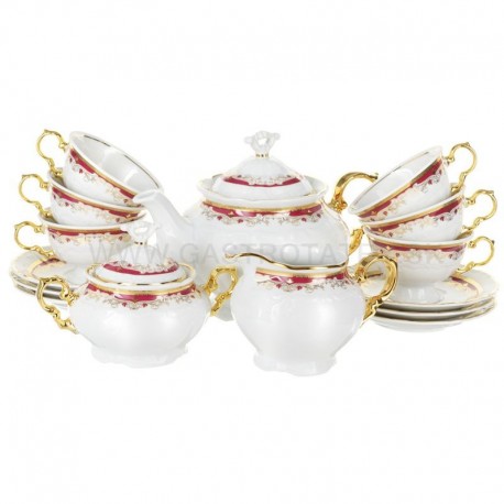 Červeno - zlatá čajová súprava 17 D