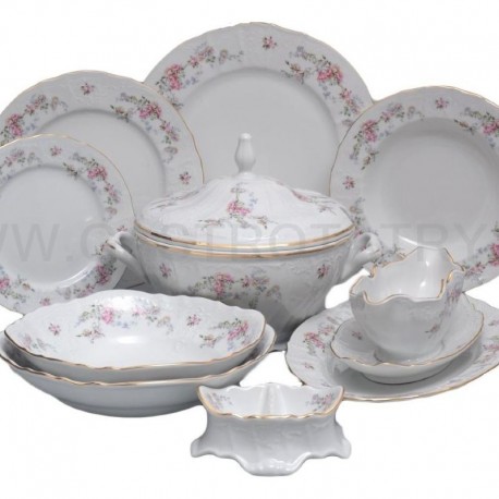 Jemné ružové kvety + zlatá linka 26D obedová súprava