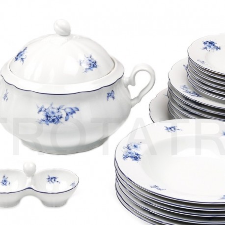 Rose modrý kvet+ modrá linka obedová súprava 27 D