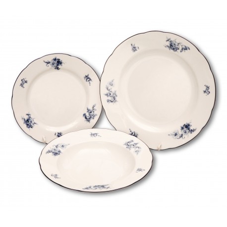 Rose modry kvet a modrá linka tanierova súprava IVORY