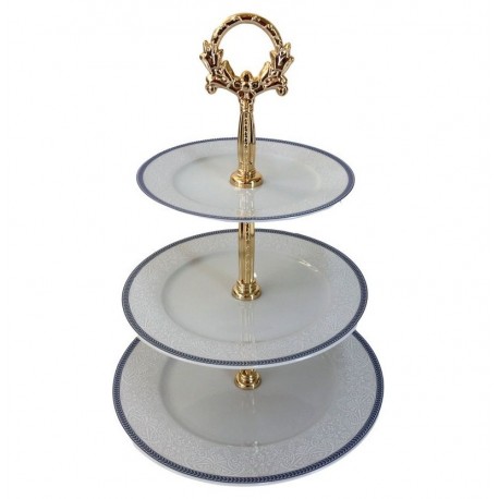 Etažerka 3 diel tanierová OPAL ČIPKA MODRÁ