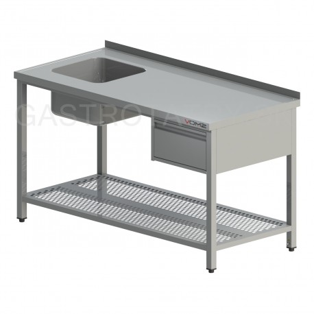 Umývací stôl s drezom, zásuvkou a perforovanou policou