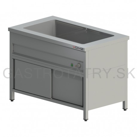 Výdajný ohrievací pult so skrinkou, lisovaná vaňa, 3x GN 1/1