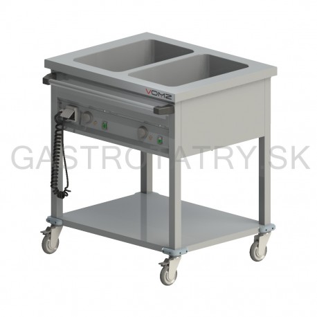 Výdajný ohrievací vozík s policou, lisovaná vaňa, 2x GN 1/1