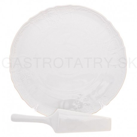 Tortový tanier 32 zlatá linka Bernadotte biely