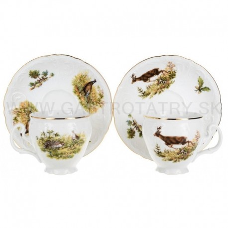 Kávové šapo 140 4D párik Bernadotte poľovnícka + zl. linka biela