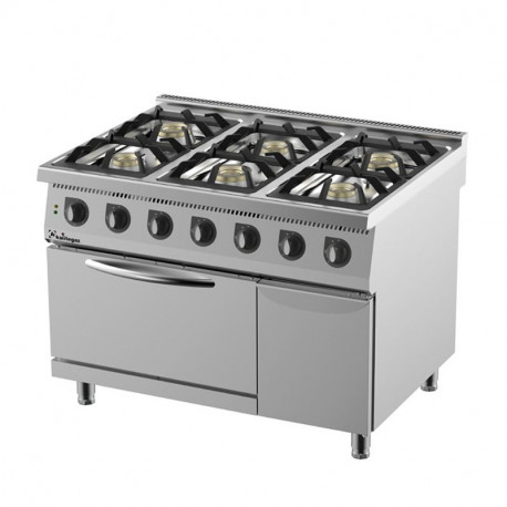 Plynový sporák so 6 horákmi a plynovou rúrou GN2/1