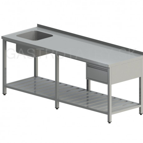 Umývací stôl so zásuvkou a roštovou policou dlhý