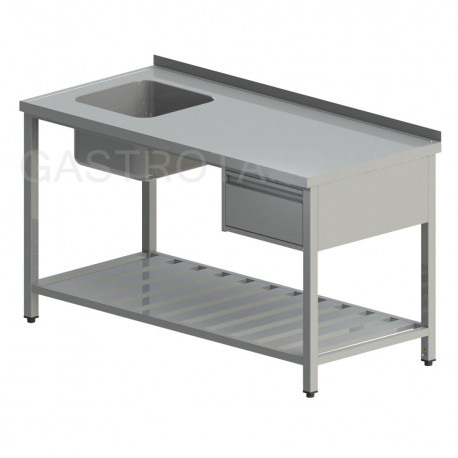 Umývací stôl s drezom, zásuvkou a roštom