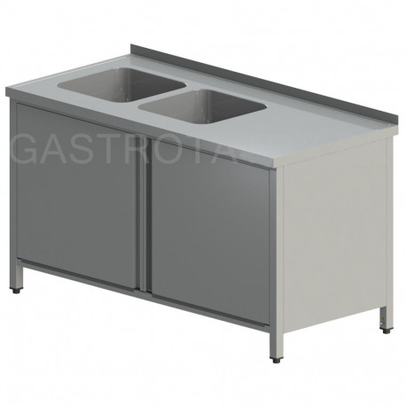 Umývací stôl s dvomi drezmi a krídlovými dvermi, krytý