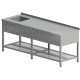 Umývací stôl s drezom a perforovanou policou dlhý, krytý