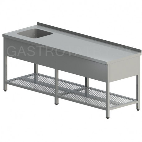 Umývací stôl s drezom a perforovanou policou dlhý, krytý