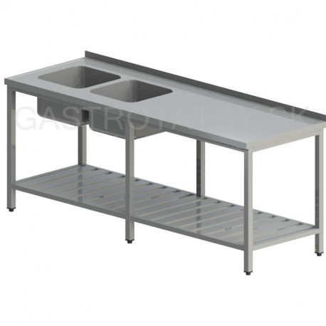 Umývací stôl s dvomi drezmi a roštom dlhý
