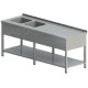 Umývací stôl s dvomi drezmi s policou a krytom dlhý