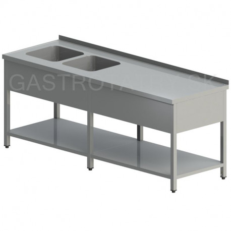 Umývací stôl s dvomi drezmi s policou a krytom dlhý