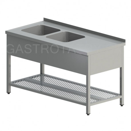 Umývací stôl s dvomi drezmi s perforovanou policou