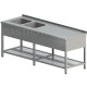 Umývací stôl s dvomi drezmi s perforovanou policou a krytom dlhý 
