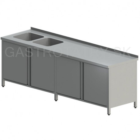 Umývací stôl s dvomi drezmi skrinkový extra dlhý - otváracie dvere