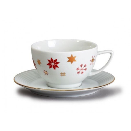 Šálka nízka s podšálkou čaj Lea 155 zlatená hviezda - červená