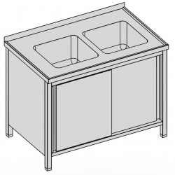 Umývací stôl s dvomi drezmi a posuvnými dvermi, krytý